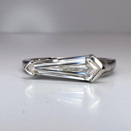 Elongated Kite Shape Unique Moissanite Ring Yellow Gold Dainty Stacking Moissanite Ring  Women Unique Kite Shape Sideways Dainty Ring  #7418