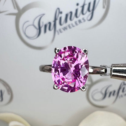Pink Sapphire Solitaire Ring, Ladies Sapphire Engagement Ring, 14k White Gold Ring, Oval Sapphire Anniversary Ring, Birthstone Ring, #6448