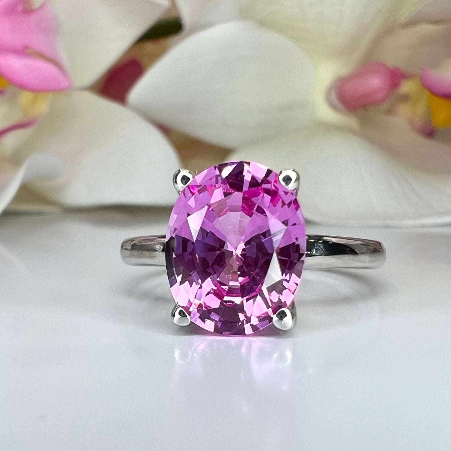 Pink Sapphire Solitaire Ring, Ladies Sapphire Engagement Ring, 14k White Gold Ring, Oval Sapphire Anniversary Ring, Birthstone Ring, #6448