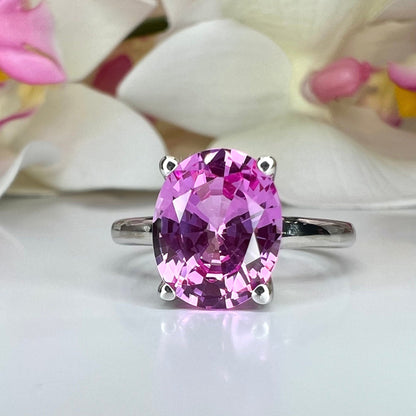 Pink Sapphire Solitaire Ring, Ladies Sapphire Engagement Ring, 14k White Gold Ring, Oval Sapphire Anniversary Ring, Birthstone Ring, #6448