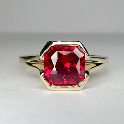 Ruby Ring Radiant Cut 14K Solid Gold For Women, #7173 Ruby Engagement Rings Solitaire, Single Stone Red Ruby Simple Setting Engagement Ring