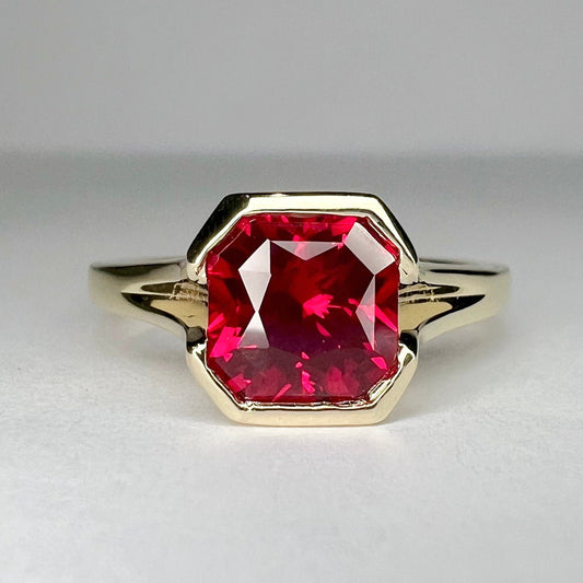 Ruby Ring Radiant Cut 14K Solid Gold For Women, #7173 Ruby Engagement Rings Solitaire, Single Stone Red Ruby Simple Setting Engagement Ring