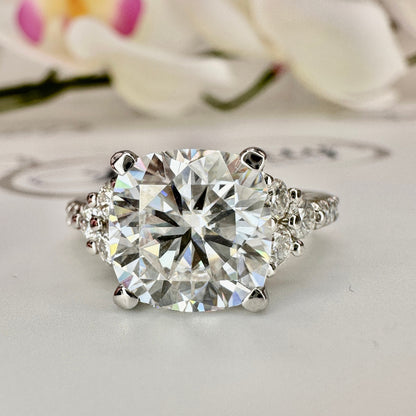 Cushion Cut Moissanite engagement ring 14K solid gold, Unique moissanite cluster wedding ring women, moissanite wedding solitaire ring #7021