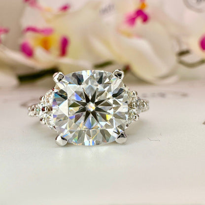Cushion Cut Moissanite engagement ring 14K solid gold, Unique moissanite cluster wedding ring women, moissanite wedding solitaire ring #7021