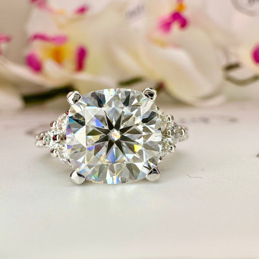 Cushion Cut Moissanite engagement ring 14K solid gold, Unique moissanite cluster wedding ring women, moissanite wedding solitaire ring #7021