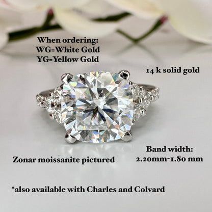 Cushion Cut Moissanite engagement ring 14K solid gold, Unique moissanite cluster wedding ring women, moissanite wedding solitaire ring #7021