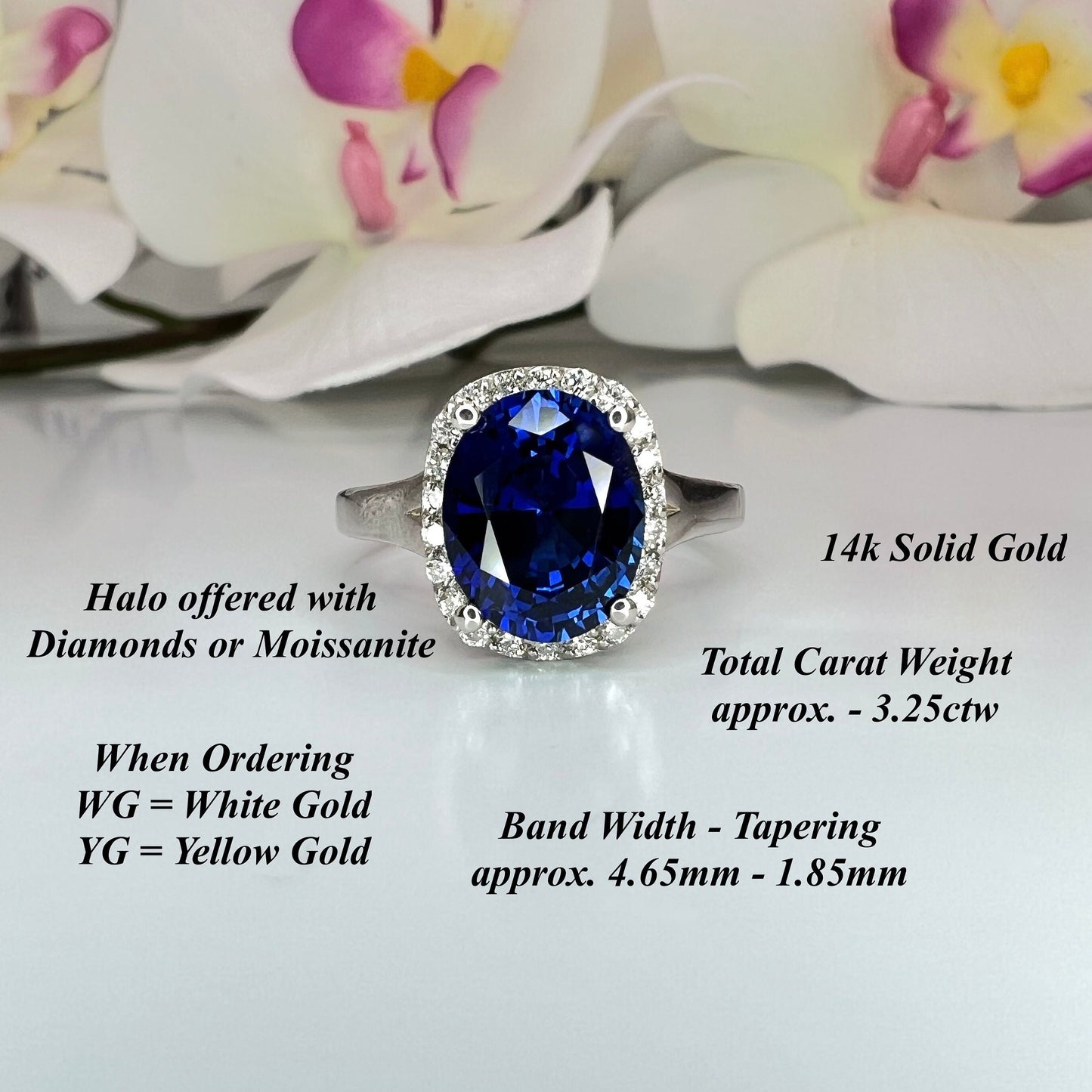Oval Blue Sapphire Engagement Ring, Diamond Halo Ring, Sapphire And Diamond Ring, 14k White Gold / #5483
