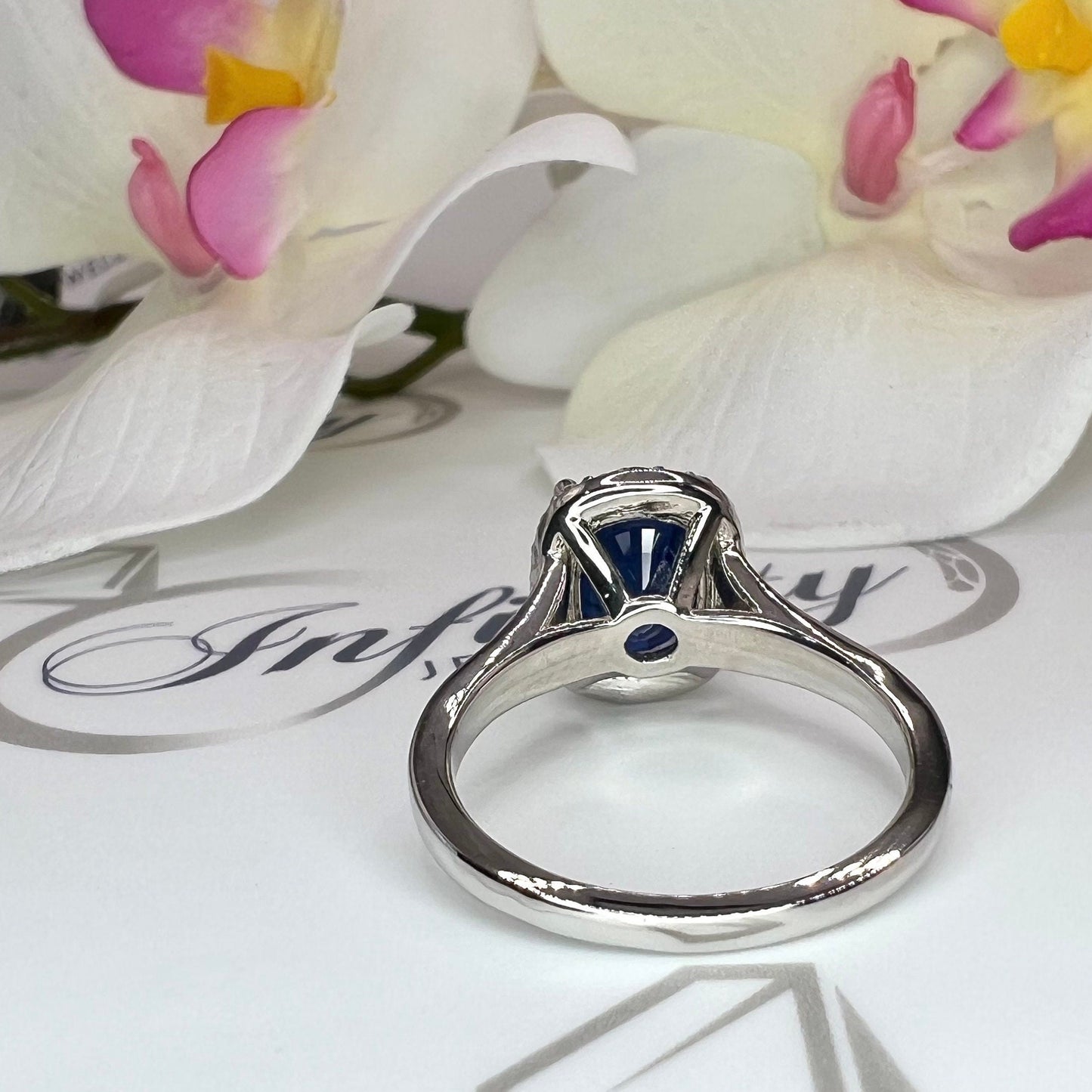 Oval Blue Sapphire Engagement Ring, Diamond Halo Ring, Sapphire And Diamond Ring, 14k White Gold / #5483