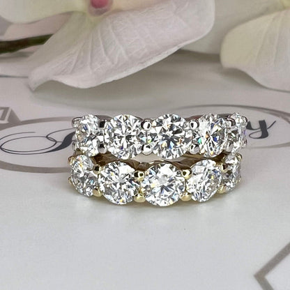 Round 5 Stone Moissanite band 14k white gold, Stacking moissanite wedding band Half eternity moissanite band ring gold matching bands  #7906