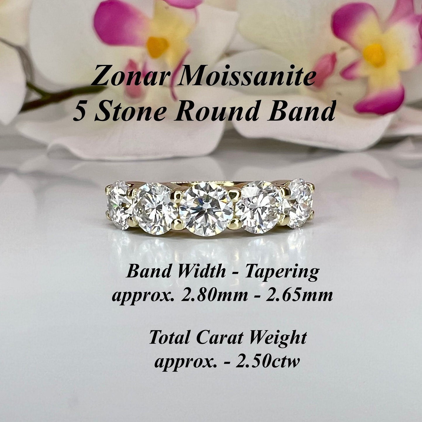 Round 5 Stone Moissanite band 14k white gold, Stacking moissanite wedding band Half eternity moissanite band ring gold matching bands  #7906