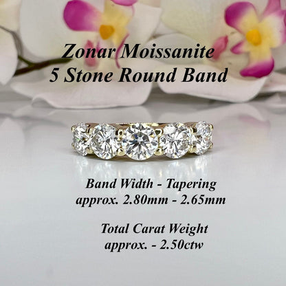 Round 5 Stone Moissanite band 14k white gold, Stacking moissanite wedding band Half eternity moissanite band ring gold matching bands  #7906