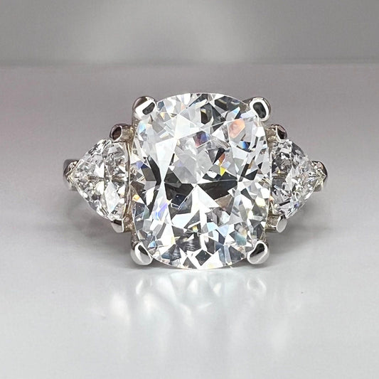 Elongated cushion cut engagement ring 14k solid gold,  three stone engagement ring,  Unique vintage wedding anniversary promise ring,  #7907