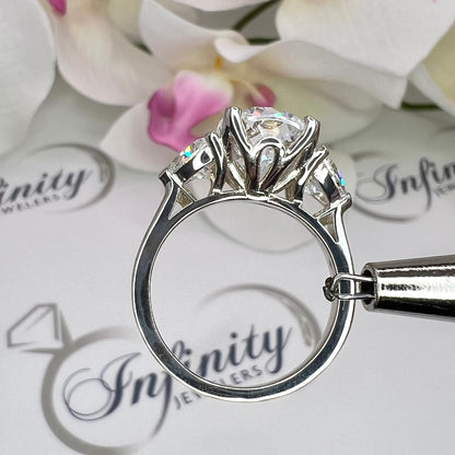 Elongated cushion cut engagement ring 14k solid gold, three stone enga