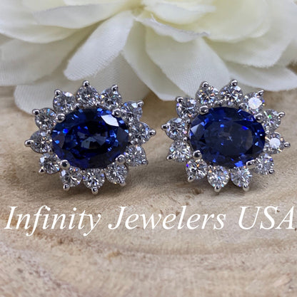 Halo Stud Earrings, Blue Sapphire Stud Earrings, Forever One Halo Studs, Everyday Earrings, 14k Gold Earrings, Gift Ideas For Her #6544
