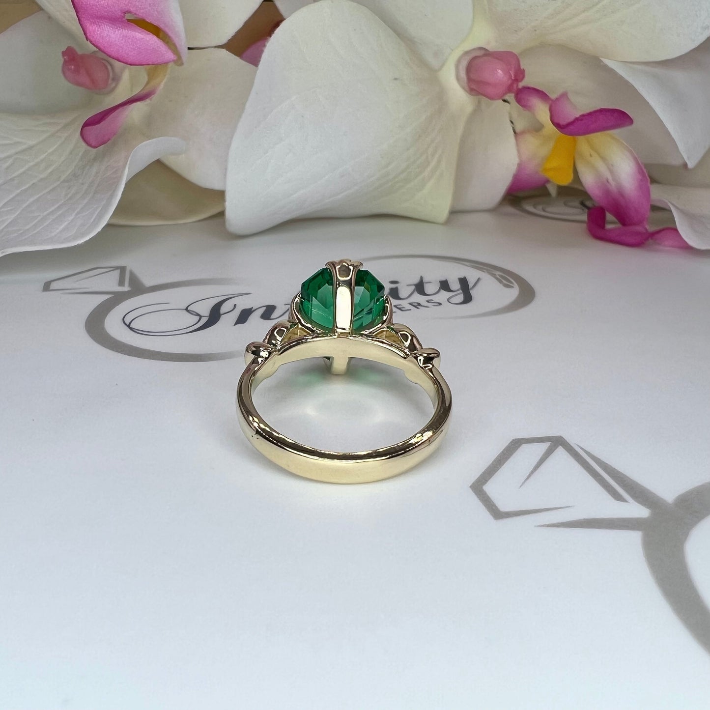 Emerald cut emerald with natural diamonds vintage style engagement ring, 3.50ctw, 14k yellow gold #5995
