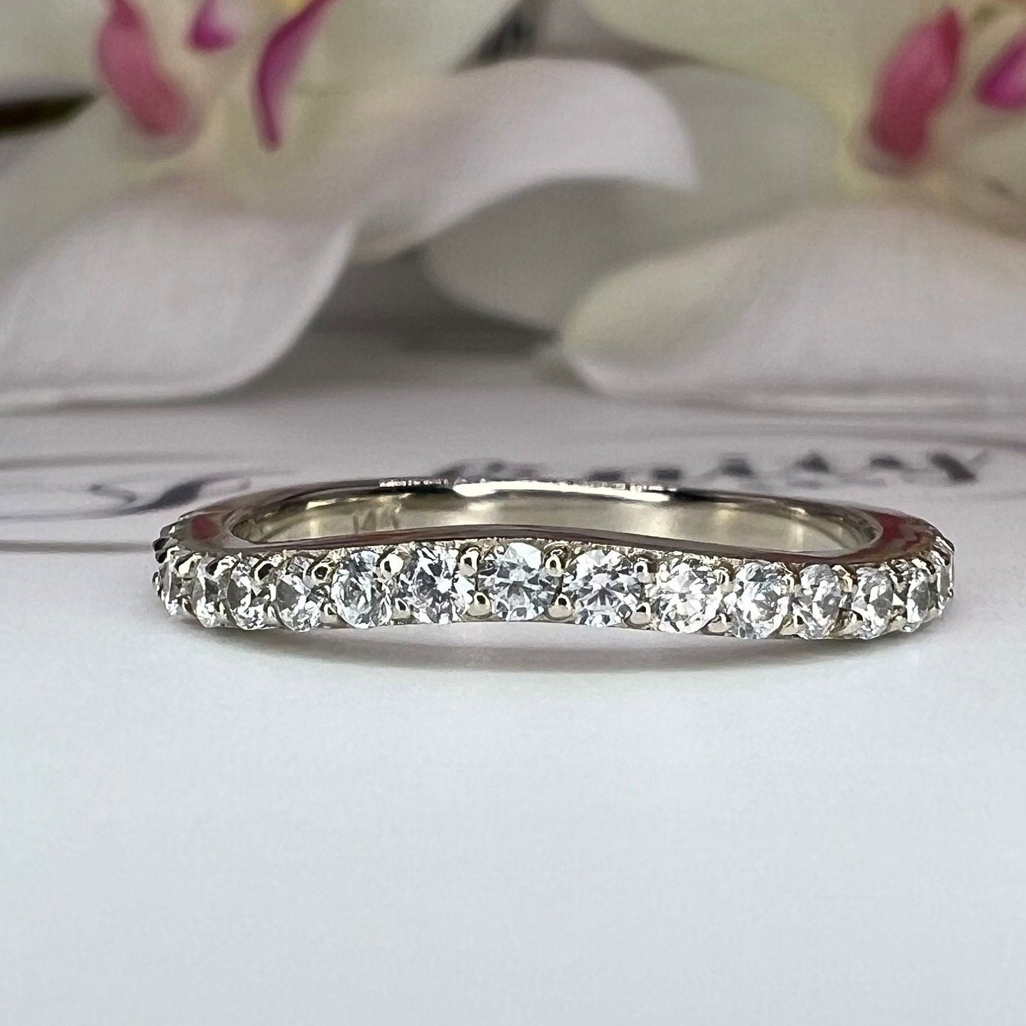 Ladies Round Pave Diamond Wedding Band, Curved Matching Band Diamond Wedding Ring, 14k Gold Moissanite Curved Anniversary Ring    #5722