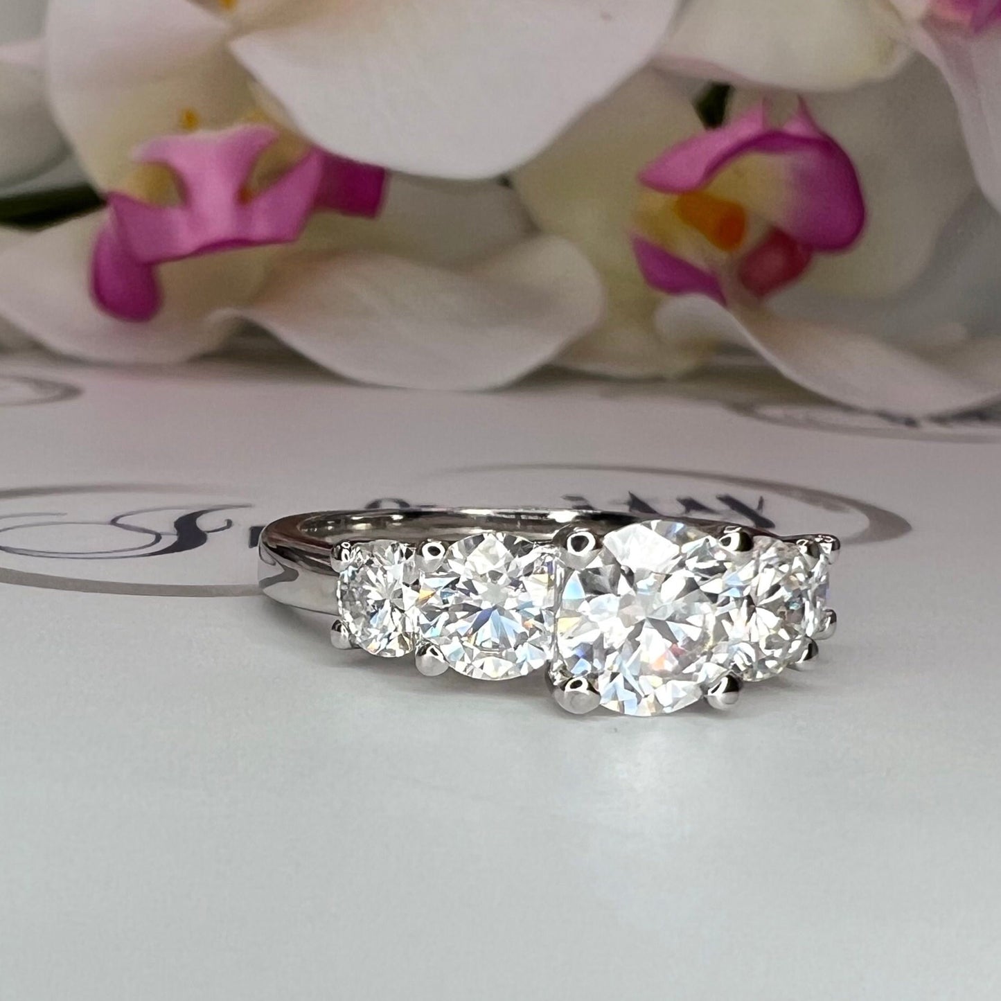 Certified Moissanite 5 Stone Anniversary  Band, Moissanite Wedding Ring, Engagement Ring, 14K White Gold