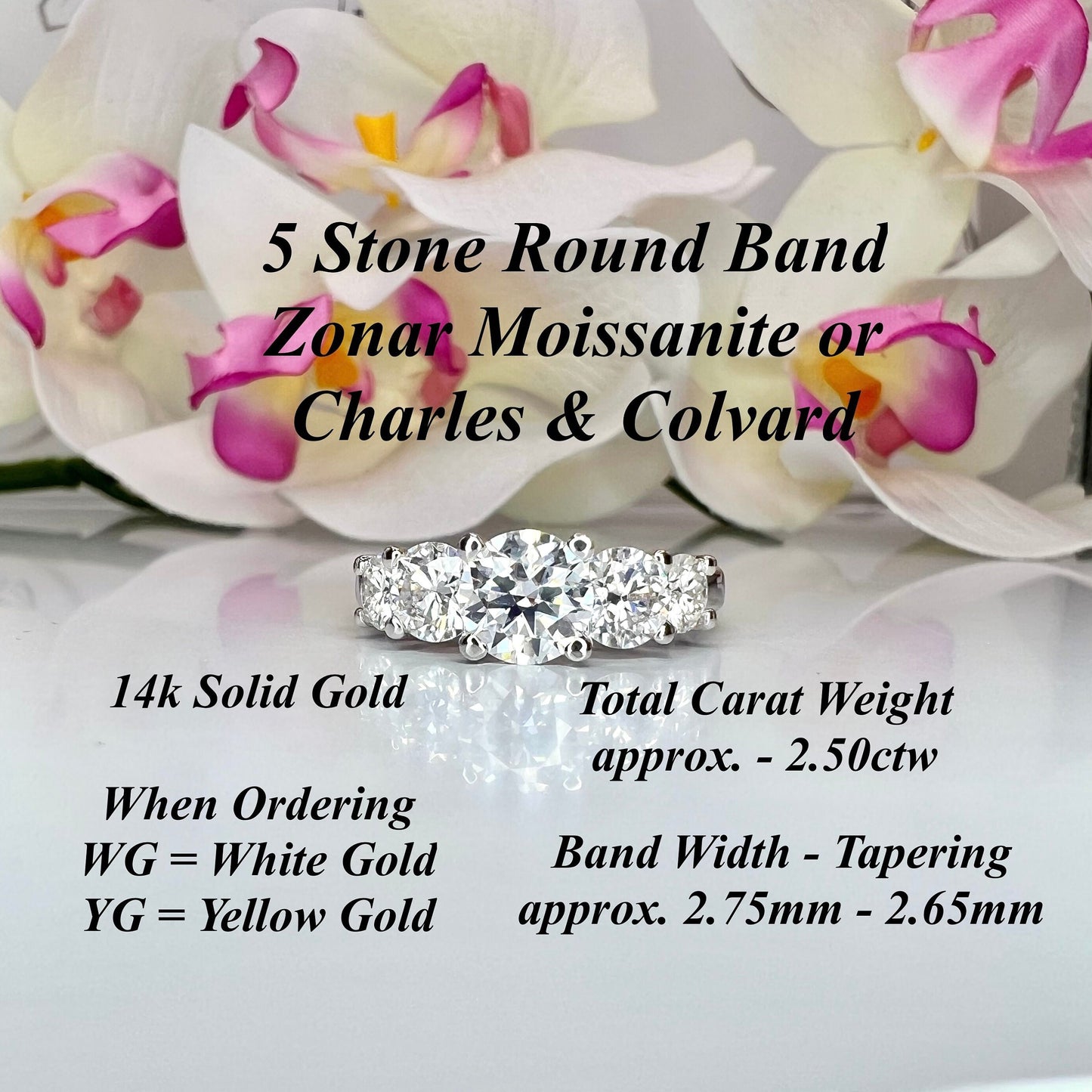 Certified Moissanite 5 Stone Anniversary  Band, Moissanite Wedding Ring, Engagement Ring, 14K White Gold