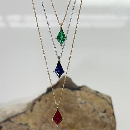 Sapphire Pendant Necklace Solid 14K Gold, Ladies Olive Green Necklace Unique Kite Shaped Olive green Necklace Pendant Dainty Necklace  #7896