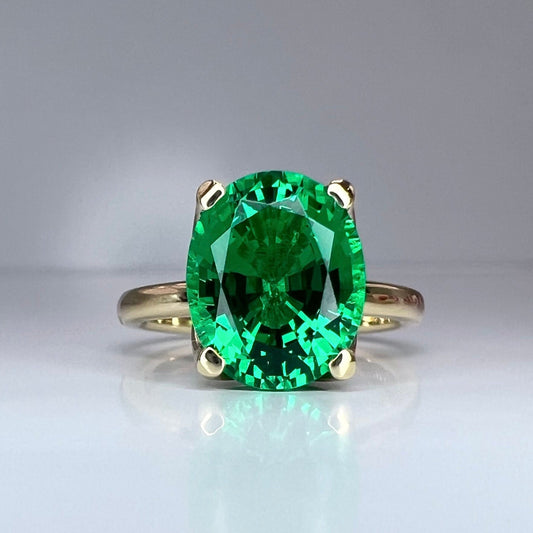 Emerald oval cut engagement ring 14k yellow gold emerald solitaire wedding anniversary promise ring May birthstone Simple emerald ring #5401