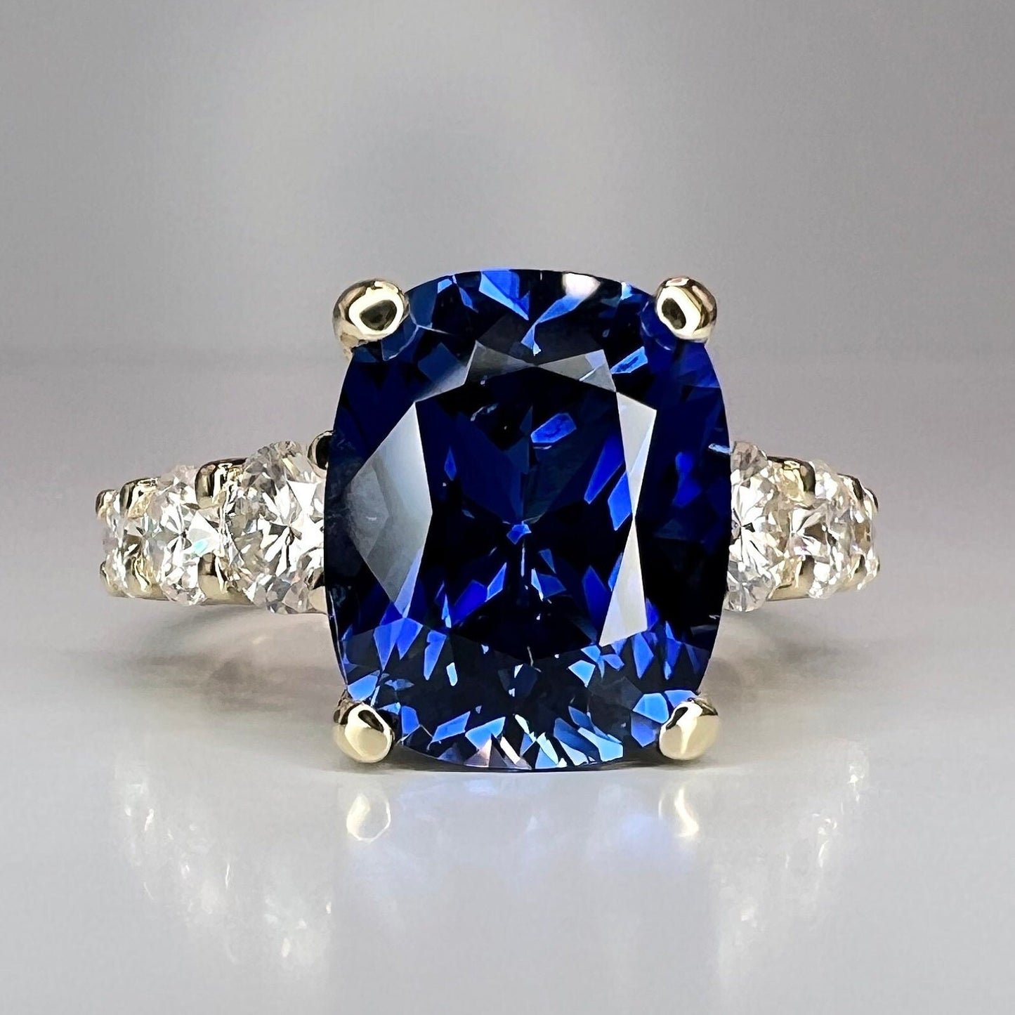 Elongated Cushion Cut Engagement Ring / Blue Sapphire Wedding Ring / Sapphire And Moissanite Ring / 14k White Gold / #6398