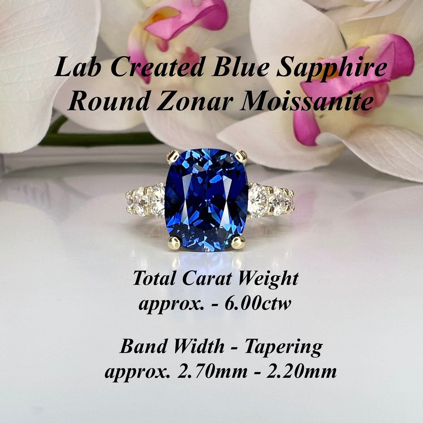 Elongated Cushion Cut Engagement Ring / Blue Sapphire Wedding Ring / Sapphire And Moissanite Ring / 14k White Gold / #6398