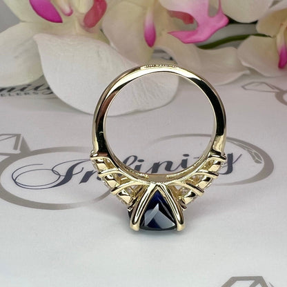 Elongated Cushion Cut Engagement Ring / Blue Sapphire Wedding Ring / Sapphire And Moissanite Ring / 14k White Gold / #6398