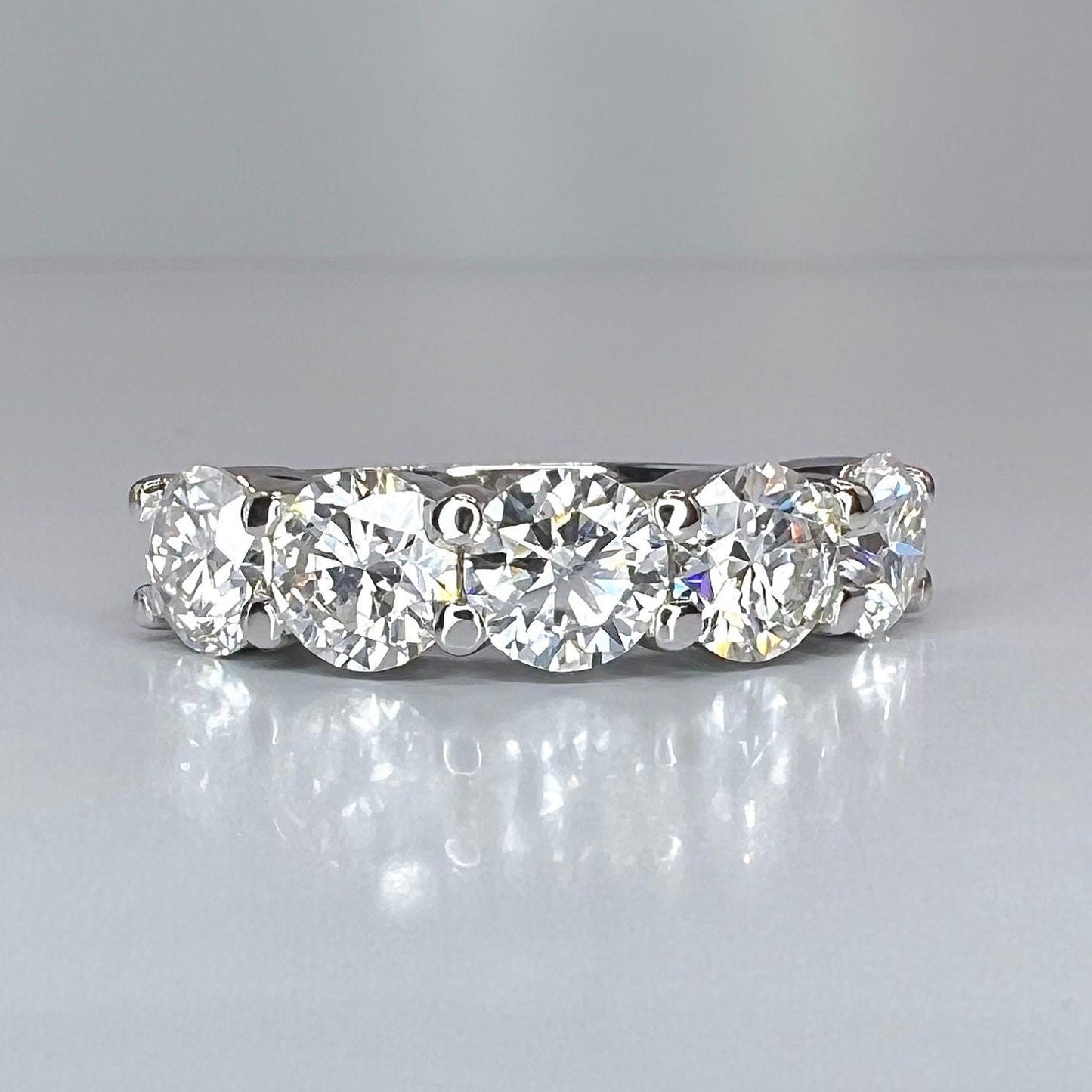 Round 5 Stone Moissanite band 14k white gold, Stacking moissanite wedding band Half eternity moissanite band ring gold matching bands  #7906