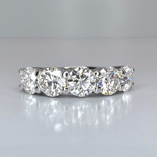 Round 5 Stone Moissanite band 14k white gold, Stacking moissanite wedding band Half eternity moissanite band ring gold matching bands  #7906