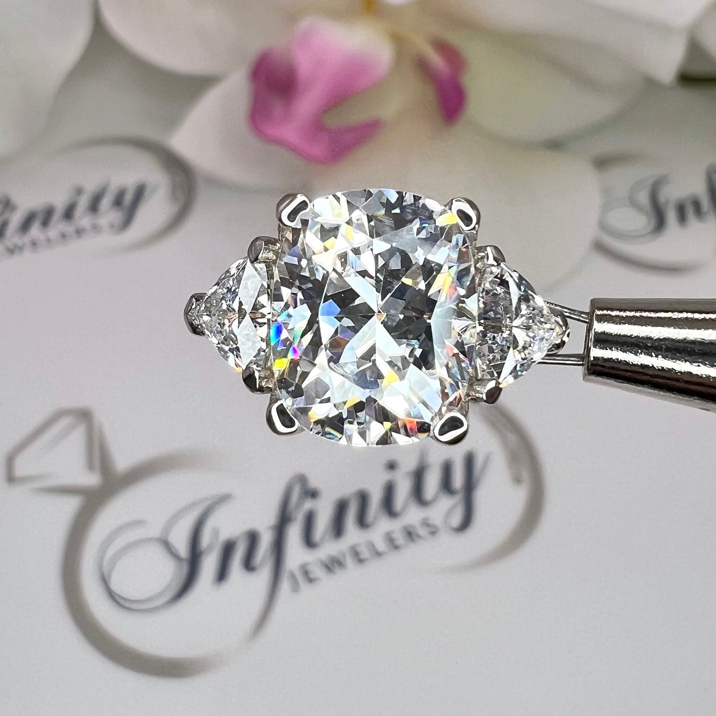 Elongated cushion cut engagement ring 14k solid gold,  three stone engagement ring,  Unique vintage wedding anniversary promise ring,  #7907