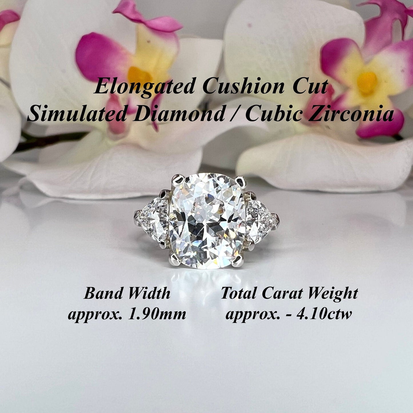 Elongated cushion cut engagement ring 14k solid gold,  three stone engagement ring,  Unique vintage wedding anniversary promise ring,  #7907