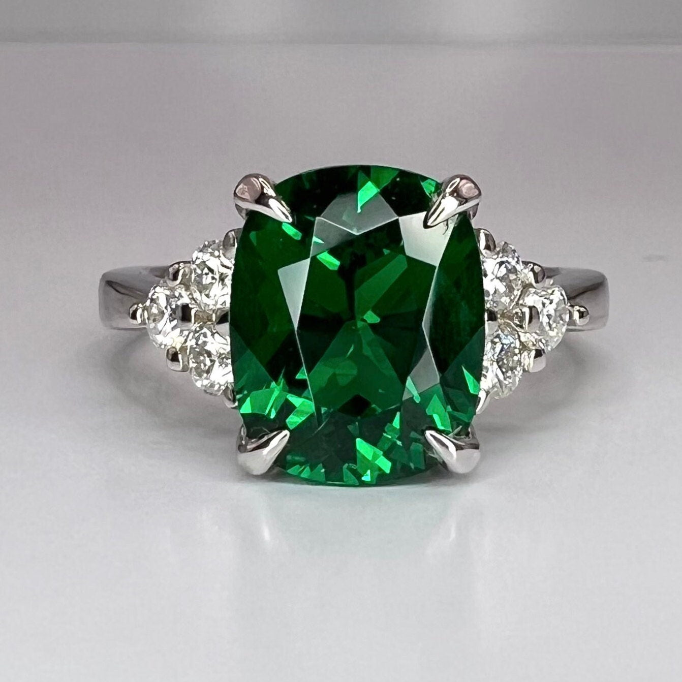 Emerald Engagement Ring, May Birthstone Ring, Elongated Cushion Cut Emerald Ring, Emerald Wedding Ring, Emerald Anniversary Ring,  #6650