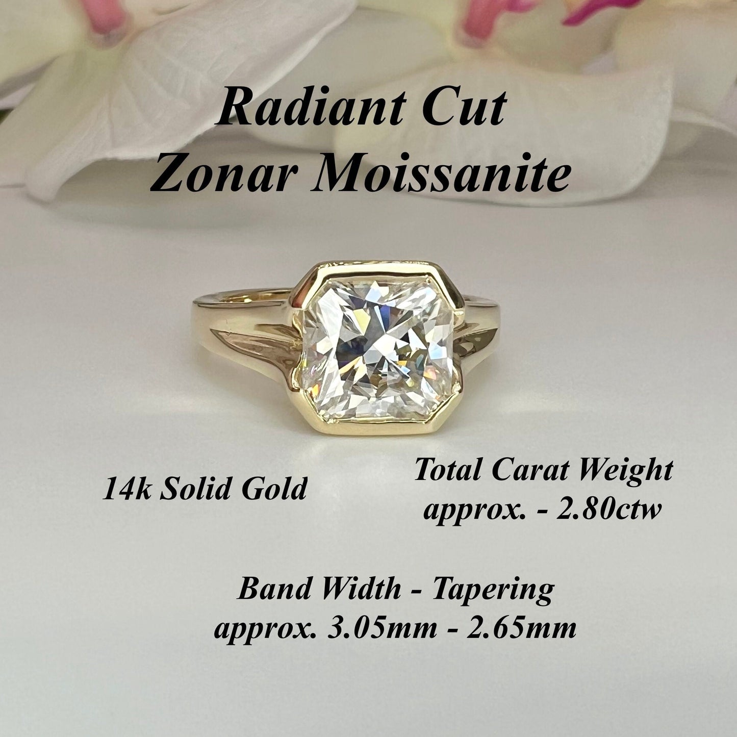 Radiant cut moissanite engagement ring 14k solid gold, bezel set moissanite solitaire wedding ring, Unique half bezel moissanite ring #7934