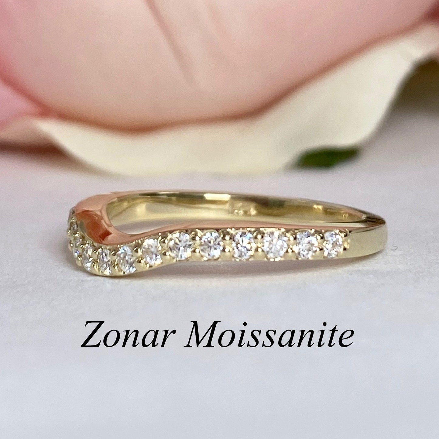 Ladies Round Pave Diamond Wedding Band, Curved Matching Band Diamond Wedding Ring, 14k Gold Moissanite Curved Anniversary Ring    #5722