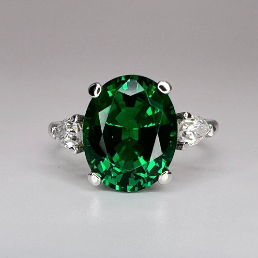 Three stone emerald ring set in 14K solid white or yellow gold, May birthstone ring, Vintage emerald promise anniversary birthday ring #7936