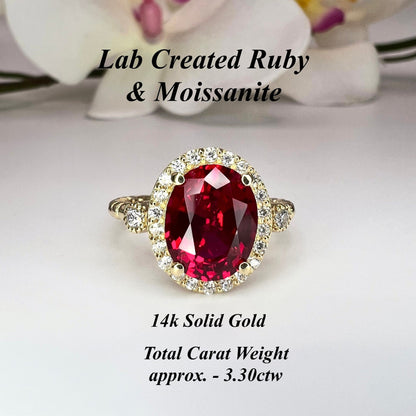 Vintage Ruby Oval Cut Engagement Ring 14K Solid Yellow Gold Unique Gold Ruby Ring With Moissanite Halo Anniversary Promise Wedding Ring 7384
