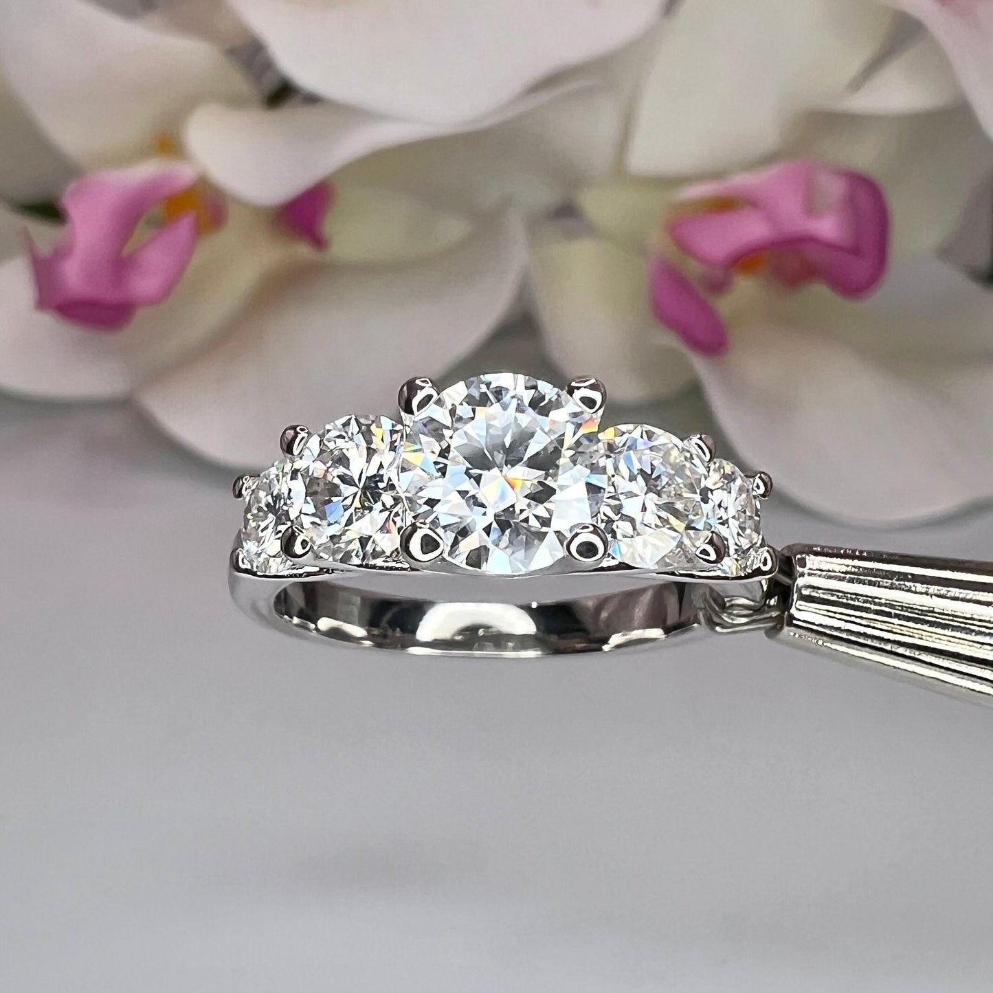Certified Moissanite 5 Stone Anniversary  Band, Moissanite Wedding Ring, Engagement Ring, 14K White Gold