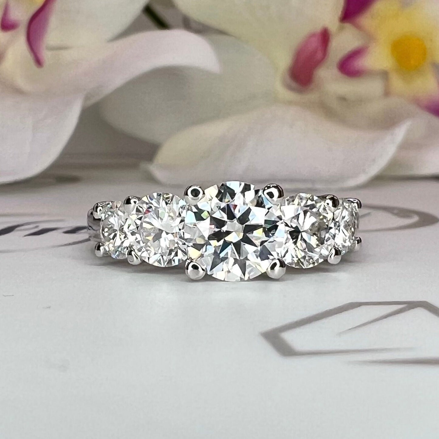 Certified Moissanite 5 Stone Anniversary  Band, Moissanite Wedding Ring, Engagement Ring, 14K White Gold