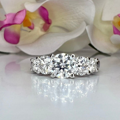 Certified Moissanite 5 Stone Anniversary  Band, Moissanite Wedding Ring, Engagement Ring, 14K White Gold