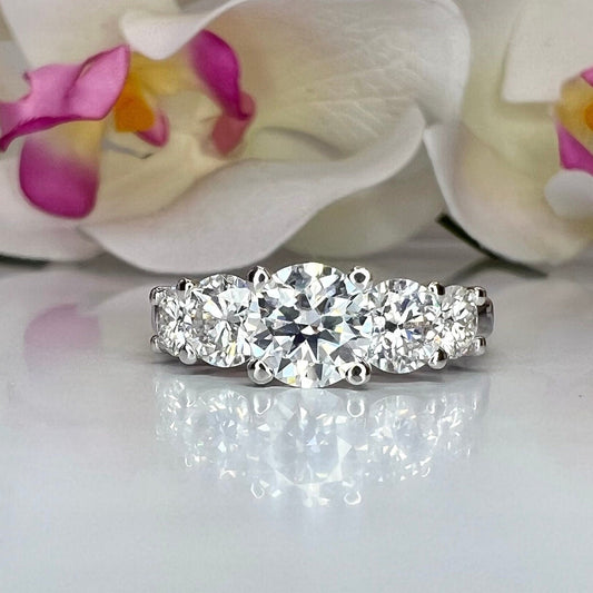 Certified Moissanite 5 Stone Anniversary  Band, Moissanite Wedding Ring, Engagement Ring, 14K White Gold
