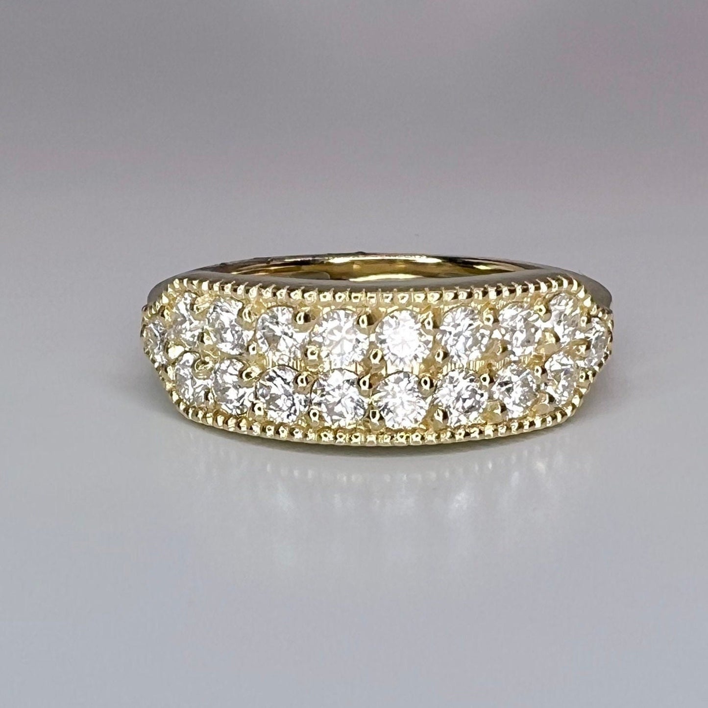 His and Hers wedding band 14k solid gold, two row moissanite wedding band, Unique couples wedding bands, diamond ring half eternity #7928
