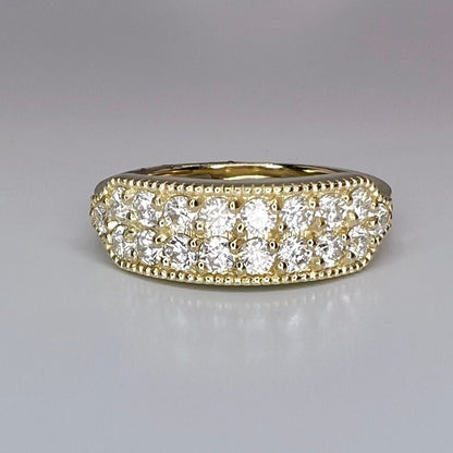 His and Hers wedding band 14k solid gold, two row moissanite wedding band, Unique couples wedding bands, diamond ring half eternity #7928