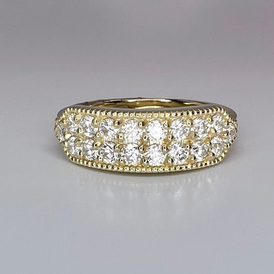 His and Hers wedding band 14k solid gold, two row moissanite wedding band, Unique couples wedding bands, diamond ring half eternity #7928