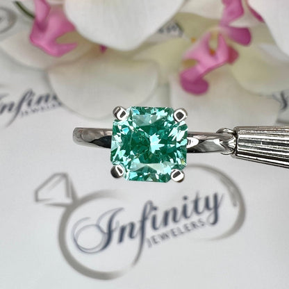 Radiant cut teal paraiba tourmaline engagement ring 14k solid gold, green tourmaline wedding ring, Solitaire paraiba proposal rings, #7939