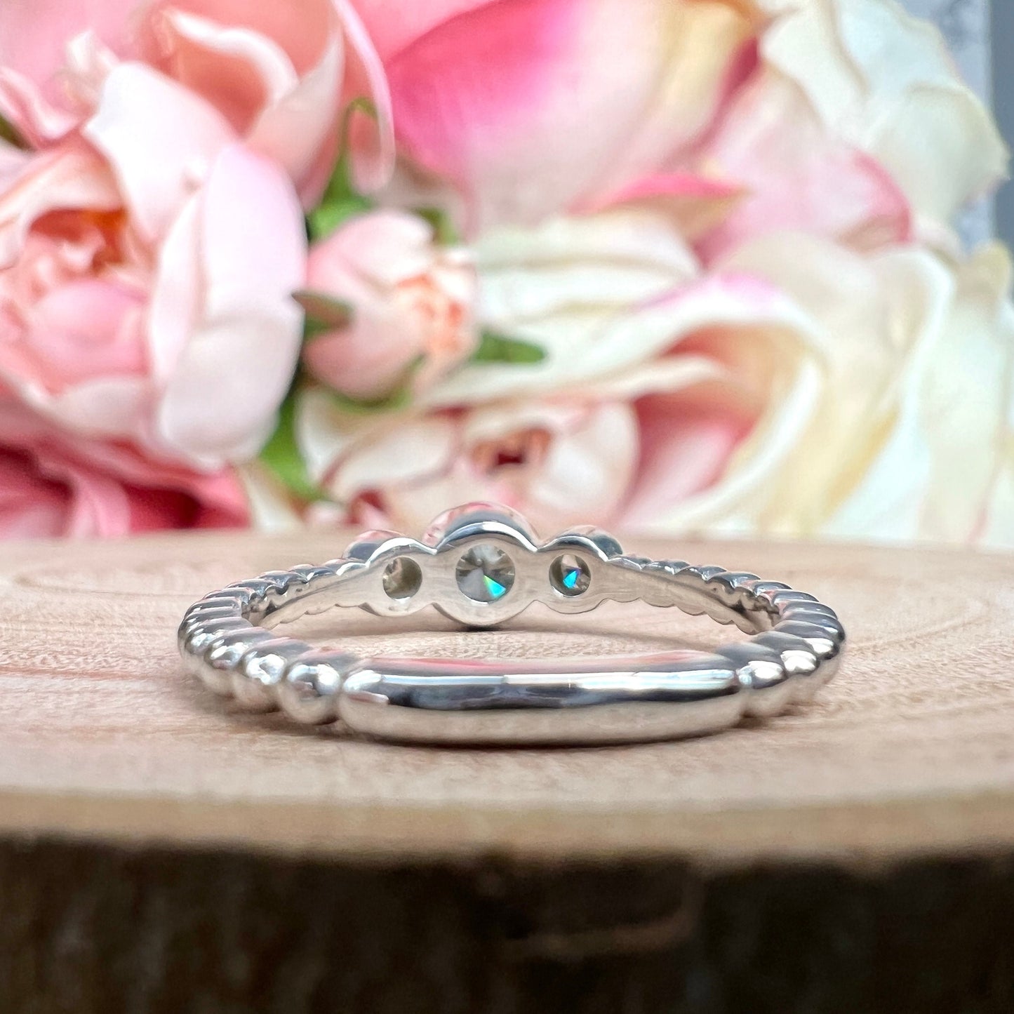 Three Stone Diamond Engagement ring  14K Solid Gold Three Stone Round Brilliant Cut Dainty Engagement Ring, Stacking Minimalist Diamond Ring