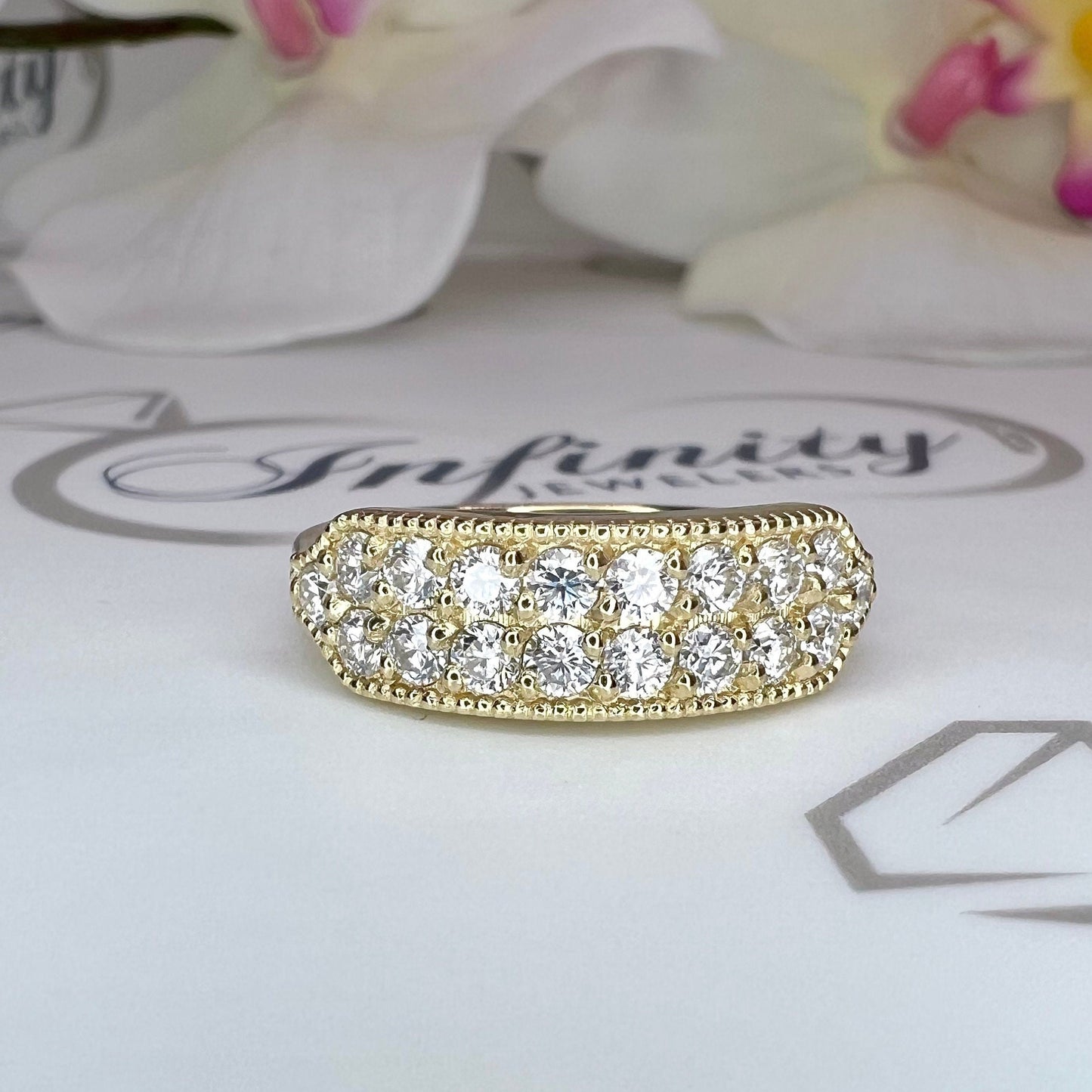 His and Hers wedding band 14k solid gold, two row moissanite wedding band, Unique couples wedding bands, diamond ring half eternity #7928