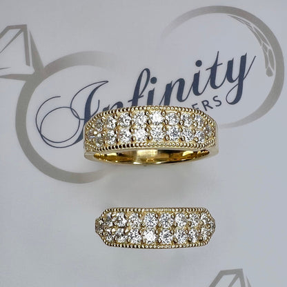 Mens wedding band 14k solid gold, two row mens moissanite wedding band, mens engagement band, mens diamond ring thick half eternity #7927