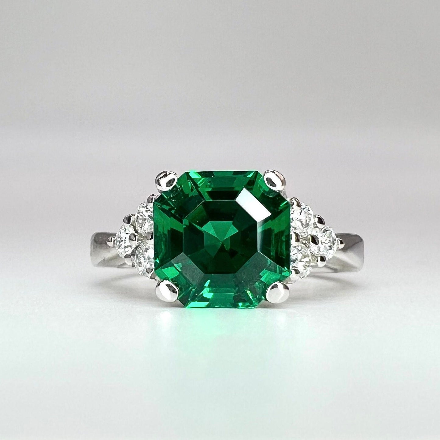 Green emerald ring in 14K solid gold, asscher cut emerald engagement ring, emerald wedding ring, antique green emerald statement ring, #7940