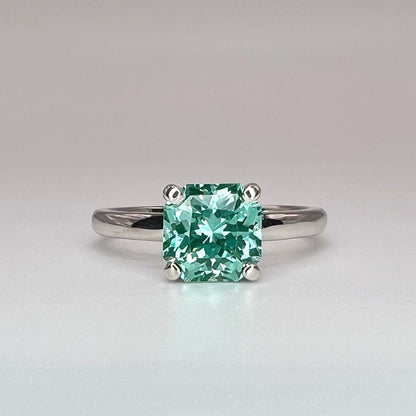 Radiant cut teal paraiba tourmaline engagement ring 14k solid gold, green tourmaline wedding ring, Solitaire paraiba proposal rings, #7939