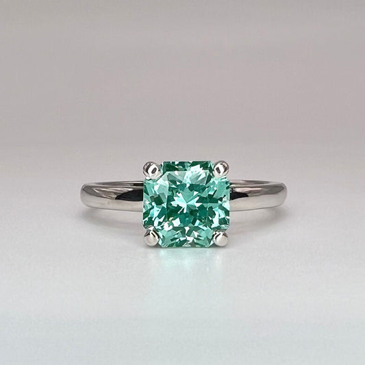 Radiant cut teal paraiba tourmaline engagement ring 14k solid gold, green tourmaline wedding ring, Solitaire paraiba proposal rings, #7939